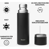 Qwetch termosas nerūdijančio plieno 750 ml juodas - izoliuota kolba ir termosas su perdirbto nerūdijančio plieno puodeliu - 24 valandos šaltai ir 12 valandų karštai - nepralaidus, be bpa ir puikiai tinka kavai