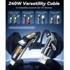Raviad multi usb kabelis 4 viename universalus įkrovimo kabelis [2 m] 240 w usb greito įkrovimo kabelis su rgb led lempute usbc/usba į lightning, usbc/usba į usb c, skirtas iphone 16/15/14, galaxy 24/23, nešiojamam kompiuteriui