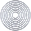 Rayher 50283000 pjovimo formelės „apskritimas su dygsniais krašte“, 8 vnt., apskritimai 1,6–7,1 cm skersmens, skirti popieriaus dizainui, atvirukų gamybai, scrapbooking'ui ir kt., reljefiniai trafaretai, plienas