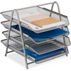 Relaxdays dokumentų dėklas popieriaus dėklas A4 formatams, 4 skyriai, 32.5 x 30 x 35 cm, tinklinis dizainas, biuro dėklas, sidabrinis