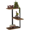 Relaxdays Kampinė Lentyna, 3 Zigzago Lentynos, A x P x G: 42.5 x 26.5 x 26.5 cm, Sieninė Lentyna, Svetainei, Virtuvei, Mdf, Metalas, Ruda/juoda