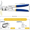 Replės vielinėms virvėms presuoti, Anxingtools kabelių antgaliai iki 2,2 mm su 200 aliuminio dvigubų įvorių presavimo kilpomis ir 20 nerūdijančio plieno antpirščių asortimentas