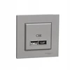 Schneider Electric Schneider Miluz Ed Asfora lizdas įkroviklis Usb A+c 2.4a sidabrinis aliuminis