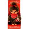 Sekiguchi 242184 Original Monchhichi mergaitė su Mini Monchhichi, pliušinis žaislas su raudonu seilinuku ir kaspinu plaukuose, apie 20 cm dydžio minkštas žaislas pagamintas iš rudo pliušo
