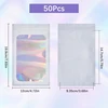 Sofplate 50 vnt. 4,7 x 7,8 folijos maišelių su užtrauktuku pakuotė, maži holografiniai maišeliai, daugkartinio uždarymo, kvapams atsparūs, vaivorykštiniai plastikiniai pavyzdžių pakavimo maišeliai vakarėlių dovanoms, maistui