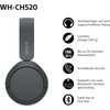 Sony Wh-ch520 belaidės Bluetooth ausinės – iki 50 valandų baterijos veikimo laikas su greito įkrovimo funkcija, ant ausų dedamas modelis – juodos spalvos