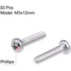 Sourcing map mašininiai varžtai plokšteliniai phillips varžtai m3 x 12 mm, 30 vnt.