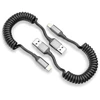 Spiralinis usb a į lightning kabelis trumpas, 2 vnt. mfi sertifikuotas usb iphone įkrovimo kabelis automobiliui, carplay kabelis su duomenų sinchronizavimu, skirtas iphone 14 13 12 11 pro max x xs xr 8 7 6 plus se, juodas/pilkas