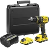 Stanley Fatmax 18v V20 akumuliatorinis smūginis gręžtuvas-suktuvas, gręžtuvas be laido, led darbinis žibintas, 15 sukimo momento nustatymų, su x1 ličio jonų 2ah akumuliatoriumi, x1 Es įkrovikliu ir x1 dėklu, Sfmcd721d2k-qw