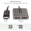 Startech.com 2 prievadų kelių monitorių Displayport adapteris, dp į 2x Displayport 1.4 skirstytuvas, dvigubas 5k 60hz kompiuterio mst mazgas, ypač ilgas integruotas kabelis, tik windows (mst14dp122dp)