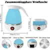 Sulankstomas virdulys, mėlynas silikoninis kelioninis virdulys, 0,6 l mini nešiojamas kempingo virdulys su nerūdijančio plieno pagrindu, greitas virimas per 5 minutes stovyklavimui lauke, žygiams, išgyvenimui