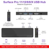 Surface Pro 8/9/10/11/x dokas, Surface Pro 8/9/10/11/x šakotuvas su 4k Hdmi, 100w Usb C Thunderbolt 4, Usb C 3.0 (duomenims), audio, 2 x Usb A 3.0, Tf/sd, trigubas ekranas, skirtas Surface Pro 8/9/10/11/x