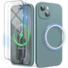 Surphy silikoninis dėklas, skirtas iphone 15 (6,1 colio), suderinamas su magsafe, su ekrano apsauga ir pilna kameros apsauga, mobiliojo telefono dėklas iphone 15 dėklas su magnetais, cactus žalias