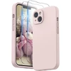 Surphy silikoninis dėklas, suderinamas su iphone 14, su ekrano apsauga, dėklas su kameros apsauga, mobiliojo telefono dėklas, apsauginis dangtelis 6,1 colio (smėlio rožinis)