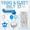 Šventinis 17-asis gimtadienio dekoravimas - Young and Sweet Only 17 balionas - Dancing Queen 17 - sidabro mėlynumo disko balionai