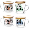 Tdn Panda arbatos stiklinės su rankena, 4 vnt., kavos stiklinės su dangteliu, 400 ml, Panda dovanų kapučino stiklinės arbatai, kavai, vandeniui, latte macchiato, galima plauti indaplovėje