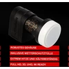 Televizorius Raudona Opticum 03h Series Twin Lnb: Lnb 4x Digital Hd 4k, du išėjimai Dvb-s2, atsparus oro sąlygoms su apsauga nuo lietaus, suderinamas su sat finder, kompaktiškas ir lengvas