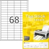 Topstick 8729 universalūs lipdukai, 100 lapų, 48,5 x 16,9 mm, 68 vnt. ant A4 lapo, 6800 vnt., lipnūs, spausdinami, matiniai, tuščio popieriaus lipdukai, balti