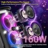 Kompiuterio kolonėlės Tpbeat didelis bluetooth garsiakalbis, party box, 160 w galingas, garsus garsas, gilūs žemi dažniai, music box didelis bluetooth su led šviesų šou, greitas įkrovimas, 15 valandų baterija, tf, aux, eq, vakarėliui, kiemui1