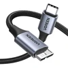 Ugreen 10 Gbps Micro B į Usb C nailoninis Usb Type C 3.1 kabelis išoriniam standžiajam diskui, suderinamas su Usb 3.0 standžiojo disko dėklu (0,5 m)