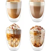 Vexillic Dvisienės kavos stiklinės, latte macchiato stiklinės, 4 vnt. rinkinys, 350 ml cappuccino puodeliai kavai, ledams, pienui, sultims, arbatai