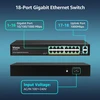 Vimin 16 prievadų gigabitinis ethernet komutatorius su 2 x 1000 mbps uplink prievadais, 18 prievadų nevaldomas tinklo komutatorius palaiko ieee802.3af/at, vlan, metalinis korpusas, skirtas montuoti ant stalinio kompiuterio ir 19 colių stovo