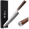 Wakoli Damask Kiritsuke šefo peilis - 20 cm ašmenys pagaminti iš 67 sluoksnių Vg10 Damasko plieno su plaktuko smūgiu, ergonomiška riešutmedžio rankena, profesionalus šefo peilis dovanų dėžutėje mėgėjams