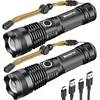 Wholefire Led įkraunamas žibintuvėlis Usb, 2 vnt., itin ryškus 90 000 liumenų Xhp70.2 priartinamas vandeniui atsparus galingas 5 režimų žibintuvėlis avariniam apšvietimui lauke