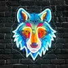 Wolfkopf neoninis ženklas sienų dekoravimui, usb maitinamas pritemdomas led vilko neoninis ženklas fonui, gyvūnų sienų meno dovana namų barui, vyro urvui, unikaliai miegamojo vakarėliui (35 x 30 cm)