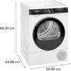 Skalbimo mašina Siemens šilumos siurblio džiovintuvas WQ33G2D41, 9kg, 1.1kWh, 63dB, 112l, 600W, 220–240V, baltas, ekranas, kondensacinis