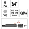Yato SPLINE IMPACT BITS SET 3/4'', 6 vnt.