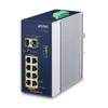 Šakotuvas Planet IP30 pramoninis 8 prievadų 10/100/1000T 802.3at PoE + 2 prievadų 100/1000X SFP Ethernet jungiklis su 12V stiprintuvu (-40 ~ 75 laipsnių C, 250 m išplėtimo režimas, PoE naudojimo šviesos diodas, dviguba 12 V maitinimas ~ 5 padidinti)