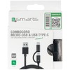 4Marts 4smarts Micro-USB &amp; USB Type-C Cable ComboCord 1m medžiaginis juodas