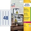 Lipnios etiketės Avery Zweckform, A4, atsparios drėgmei, 45,7x21,2mm, 48 etiketės lape, 20 lapų, baltos spalvos