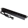 19 colių ilgio maitinimo lizdas 230 V - 9 lizdai (IEC320 C13), su LED jungikliu, 1,8 m laidu CEE 7/7 ALANTEC