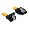 KABELIS SATA DATA III (6GB/S) F/F 20CM Z ZATRZASKAMI METALOWYMI KAMPINIS DÓŁ/PROSTO Geltonas DELOCK
