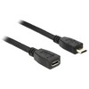 Delock prailginimo kabelis USB 2.0 tipo Micro-B kištukas > USB 2.0 tipo Micro-B lizdas. 0,5 m