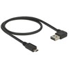 KABELIS USB MICRO(M)->USB-A(M) 2.0 0.5M KAMPINIS LEWO/PRAWO DUAL EASY-USB JUODA DELOCK