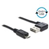 DELOCK kabelis EASY-USB 2.0 tipo A kištukinis kampu į kairę / dešinę > USB 2.0 Type Micro-B vyriškas 0,5 m