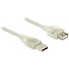 DELOCK ilgintuvas USB 2.0 tipo A kištukinis > USB 2.0 Type-A moteriškas 3 m skaidrus