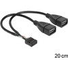 „Delock“ USB kabelio kaiščio antraštė, lizdas > 2 x A tipo USB 2.0 lizdas, 20 cm