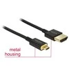 DELOCK kabelis didelės spartos HDMI su eternetu – HDMI-A kištukas > HDMI-A vyriškas 3D 4K 0,25 m plonas aukštos kokybės