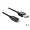 USB kabelis Delock USB-A – microUSB 3 m juodas (83368)