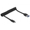 KABELIS USB-C(M)->USB-A(M) 3.1 GEN 2 0.3-1.2M SPIRALA Juodas DELOCK
