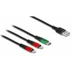 „Delock“ USB įkrovimo laidas „3 viename“ nuo A tipo iki 2 x „Lightning“ / „C“ tipo USB laidas, 1 m