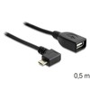 Delock Atrakinimo kabelis USB micro-B kištukinis > USB 2.0-A moteriškas OTG 50 cm kampu