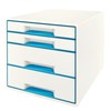 Leitz LEITZ CUBE WOW Schubward Box perlweiss- blau mit 4 Schubward. Tvirtas ir stabilus ansprechestm 2-farbigem WOW Design Hochglanz - 52132036
