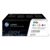Hewlett Packard (HP) HP 410X 3 pakuočių didelio našumo žalsvai mėlynos spalvos / rausvai raudonos spalvos / geltonos originalios LaserJet dažų kasetės
