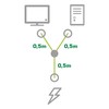 Maitinimo kabelis InLine F 1x IEC- C14 - 2x IEC- C13 1m tipas