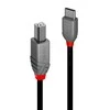 USB Laidas - LINDY Anthra Line USB 2.0 Type C į B Laidas, M/M, 480Mbps, 2.5W, 0.5 m, Juodas